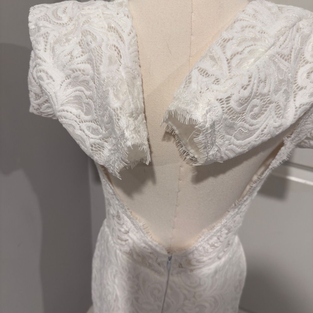 NWT Gorgeous Soft White Lace Long Sleeve Open Back Wedding Dress with Train - Picture 5 of 15